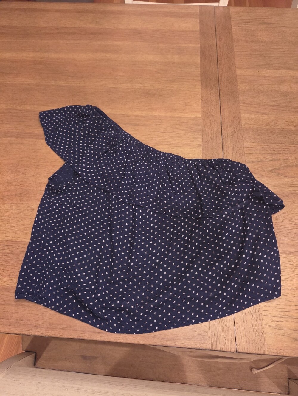 American Eagle Outfitters Navy Shirt with White Dot Print Size Medium